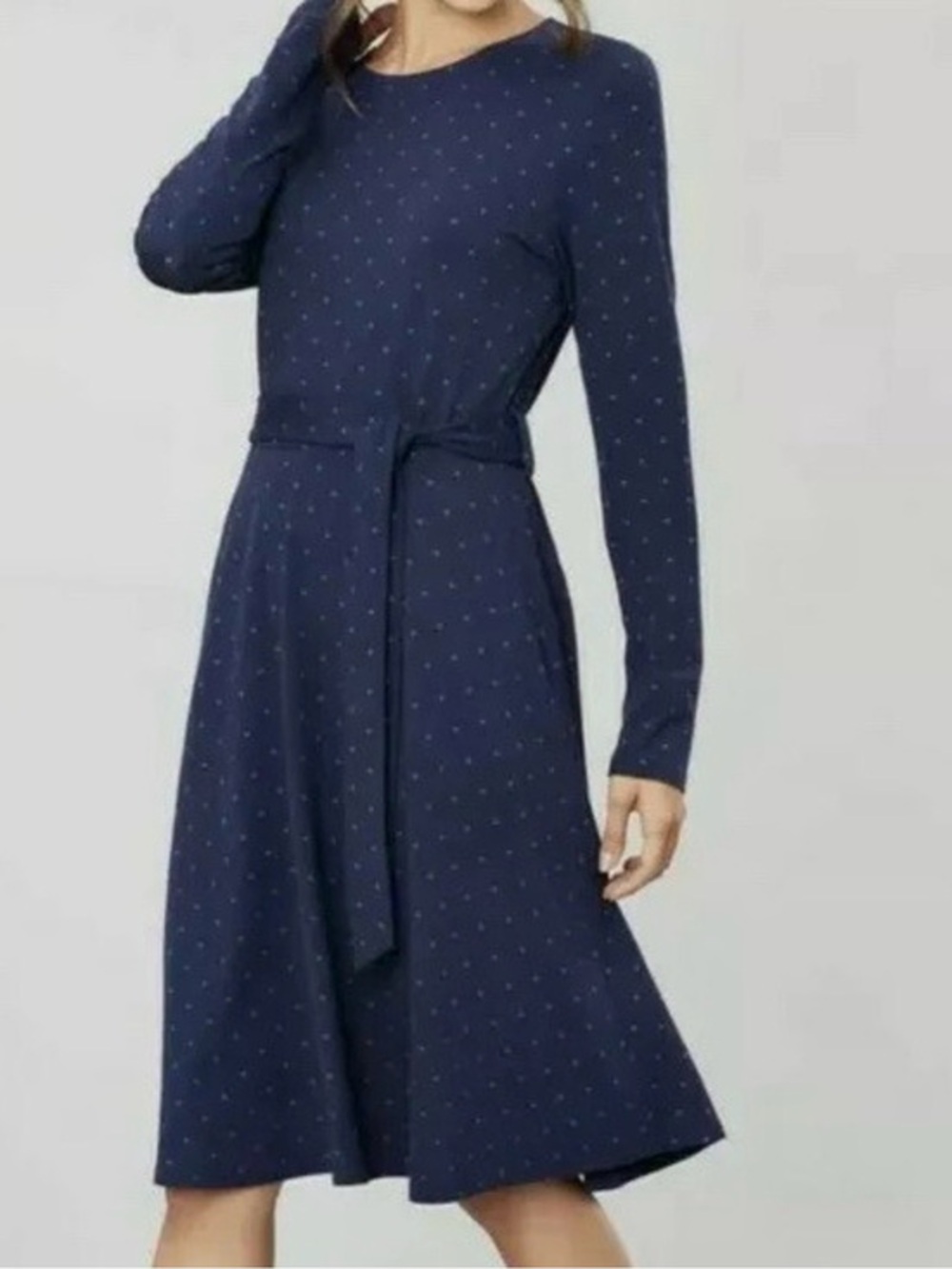 Joules Navy Dot Monica Fit N Flare Dress Long Sleeve FLAW NO BELT NWT US 2 #2673